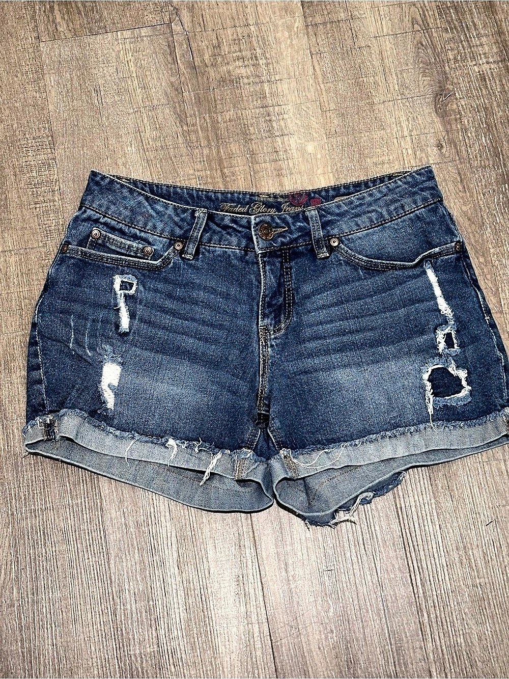 Flying Monkey Faded Glory Distressed Denim Jean Shorts in Blue Size 6
